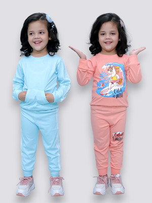 Chandrika Girls Casual T-shirt Trouser(SKYBLUE_ROSE)