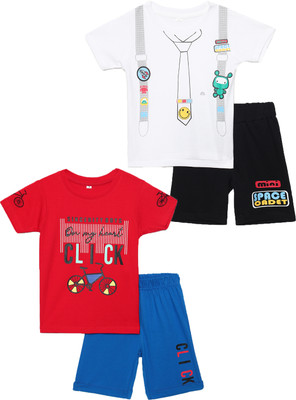 PROVOGUE Boys Casual T-shirt Shorts(Red&Blue, White&Black)