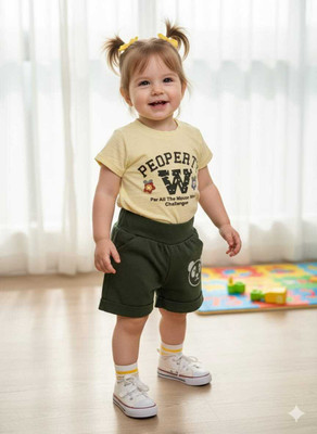 Silakaari Baby Boys & Baby Girls Casual T-shirt Shorts(Yellow-Grey)