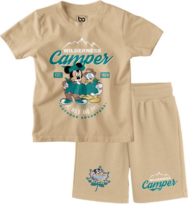 BonOrganik Boys Mickey Casual T-shirt Shorts(Warm sand)