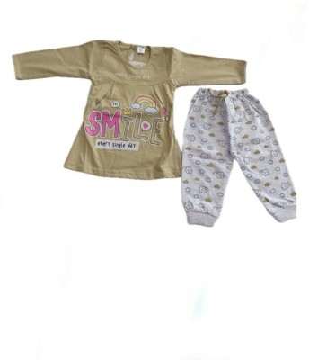 New KHUSI collection Baby Girls Casual Top Pyjama(Beige)