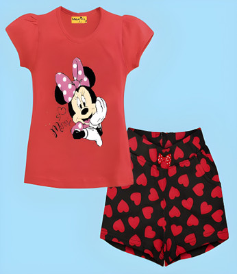 Show In Style Baby Girls Casual T-shirt Shorts(Red, Black)