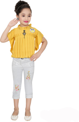 CLOTH ADDA Girls Party(Festive) Top Capri(Yellow)