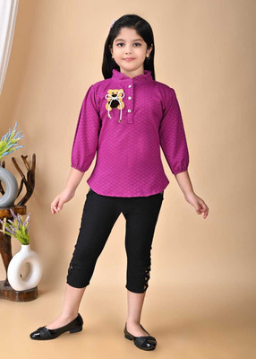 AsSahanaraDresses Girls Party(Festive) T-shirt Pant(PURPLE)