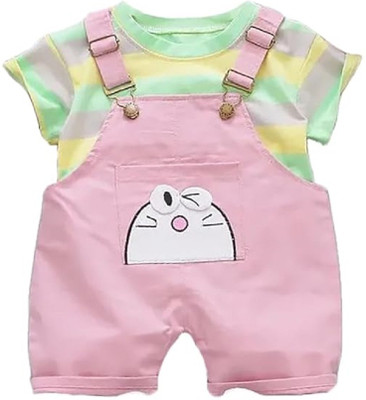 Bold N Elegant Baby Boys & Baby Girls Casual T-shirt Dungaree(Pink)
