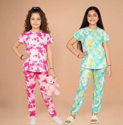 FEBVIBE Girls Casual T-shirt Pyjama(Multicolor 18)