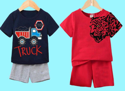 Mimmy Kids Baby Boys Casual T-shirt Trouser(Navy and Red 2)