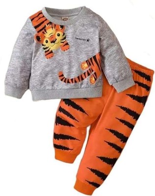 Indhrani Creation Baby Boys & Baby Girls Casual T-shirt Track Pants(Orange)