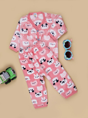 V-MART Baby Girls Casual T-shirt Pyjama(Pink)
