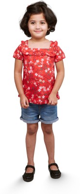 Zalio Baby Girls Casual Top Shorts(Red/Blue)