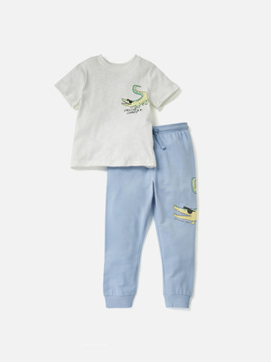 JUNIORS by Babyshop Boys Casual T-shirt Pyjama(White_Blue)