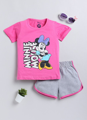 Lazy Shark Girls Casual T-shirt Shorts(Fuchsia)
