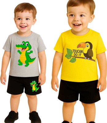 SEGRO Baby Boys & Baby Girls Casual T-shirt Shorts(GREY, GOLD)