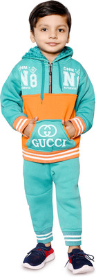 SelfiCollection Printed Hooded Neck Casual Boys Green Sweater
