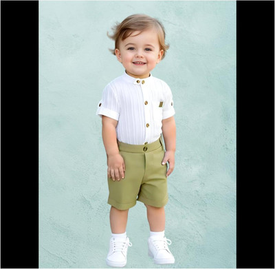 Riyannshi Boys Casual Shirt Pant(Green)