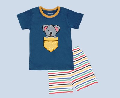 Baby Wolf Baby Boys & Baby Girls Casual T-shirt Shorts(pocket koala blue t shirt and multi color shorts)