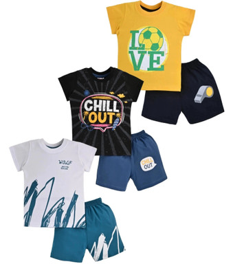 KidsCute Boys Casual T-shirt Shorts(Yellow_Black_White)