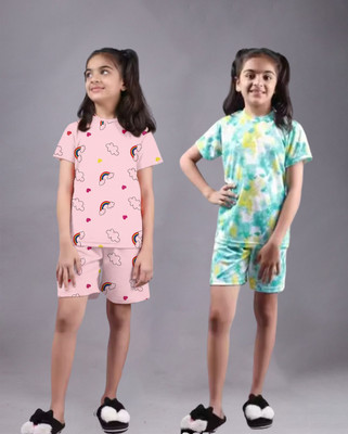 FEBVIBE Girls Casual T-shirt Shorts(Multicolor 54)