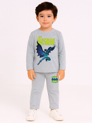 YK X Minute Mirth Boys & Girls Batman Casual T-shirt Pyjama(Grey)