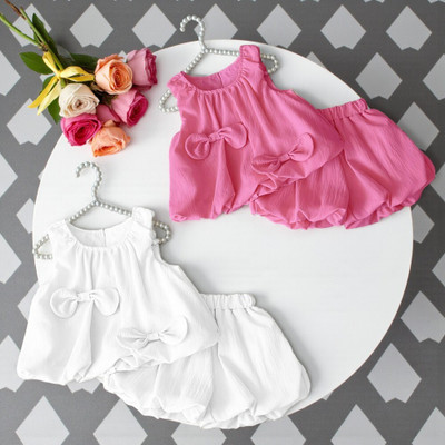 SM NOOR DRESSES Baby Girls Casual Top Shorts(White&Pink)