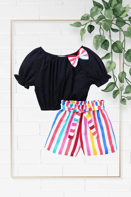 HouseOfCommon Baby Girls Daisy Party(Festive) Top Shorts, Hairband(Black)