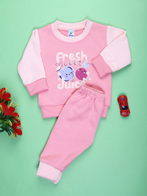 V-MART Baby Girls Casual T-shirt Pyjama(Pink)