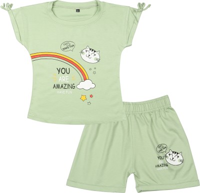 Arshia Fashions Baby Girls Casual T-shirt Shorts(Light Green)