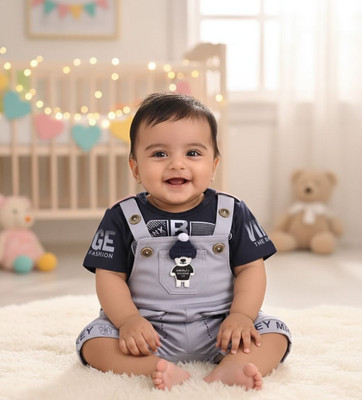 LAXIO Baby Boys & Baby Girls Mickey Casual T-shirt Dungaree(BLACK, GREY)