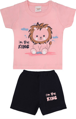 happiee bears Baby Boys & Baby Girls Casual T-shirt Shorts(Dark Pink)