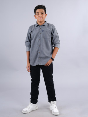 KiddoPanti Boys Casual Shirt Jeans(Grey & Black)