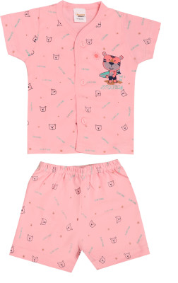 happiee bears Baby Boys & Baby Girls Casual Shirt Shorts(Dark Pink)