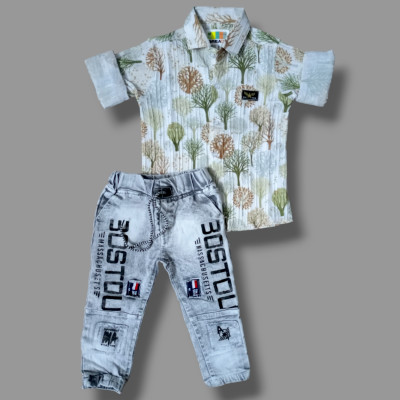 ALPHATEENS Boys Party(Festive) Shirt Jeans(Light Green)