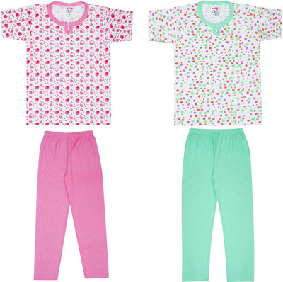 Vivin Girls Casual T-shirt Pyjama(Multicolor7)