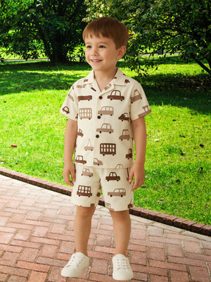 FASHION GRAB Boys Casual Shirt Shorts(Brown)
