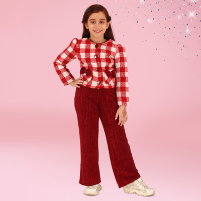 Cutecumber Girls Casual Jacket Jacket, Pant(Maroon)