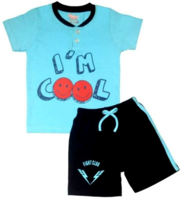 INDHRANI Boys Casual T-shirt Shorts(Light Blue, Pink)