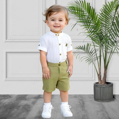 menvy Baby Boys Casual Shirt Shorts(Green)