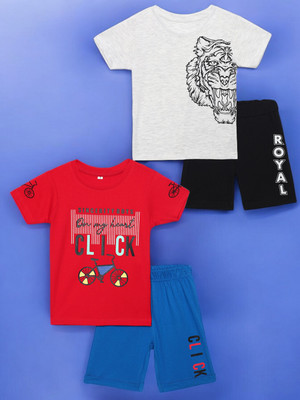 Miss & Chief Boys Casual T-shirt Shorts(Red&Blue, Grey&Black)