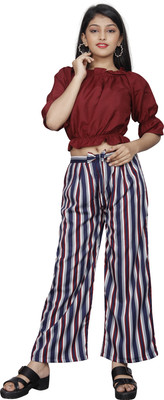 vroxa creation Girls Party(Festive) Top Trouser(Maroon, blue)
