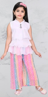 DWIVEDI Girls Party(Festive) Top Pant(MULTICOLOUR, WHITE)
