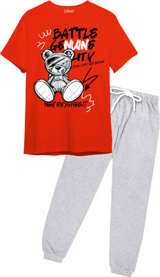 Litway Boys Casual T-shirt Track Pants(Red)