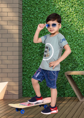 NIVARACREATION Boys Party(Festive) T-shirt Jeans(Green)
