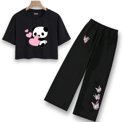 Bellame Girls Kung Fu Panda Casual T-shirt Pyjama(BLACK)