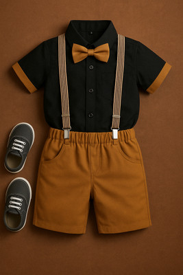 Fabmytra Baby Boys & Baby Girls Party(Festive) Shirt Shirt, Shorts, Belt(Khakhi)
