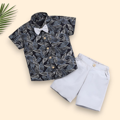 FashionFlicks Baby Boys & Baby Girls Casual Shirt Shorts(1007_BLACKPATTI)