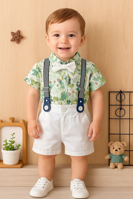 Bleckz Soeamk Baby Boys Party(Festive) Shirt Shorts(Dark Green)