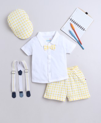 BUMZEE Boys Party(Festive) Shirt Shorts, Suspenders, Cap(White)