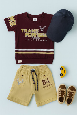karnika Boys Casual T-shirt Shorts(Maroon)