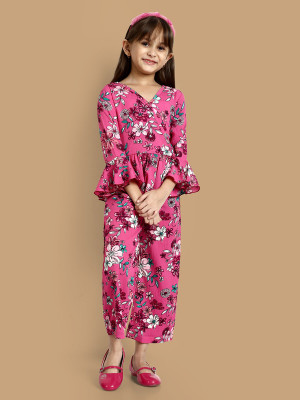 Yk Girls Casual Top Pant(Pink)