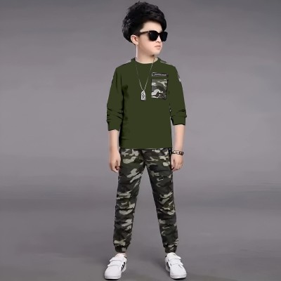 METLOKE Boys Party(Festive) Track Pants T-shirt(Green)